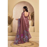 Women's Faux_Linen Printed Ready-to-Wear Saree With Unstitched Blouse 5.5 Mtr (Brown)