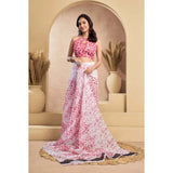 Women's Faux_Linen Printed Ready-to-Wear Saree With Unstitched Blouse 5.5 Mtr (Pink)