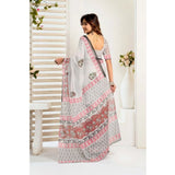 Women's Faux_Linen Printed Ready-to-Wear Saree With Unstitched Blouse 5.5 Mtr (White)
