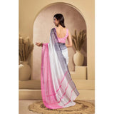 Women's Faux_Linen Printed Ready-to-Wear Saree With Unstitched Blouse 5.5 Mtr (Off_White)