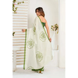 Women's Faux_Linen Printed Ready-to-Wear Saree With Unstitched Blouse 5.5 Mtr (White)