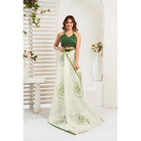 Women's Faux_Linen Printed Ready-to-Wear Saree With Unstitched Blouse 5.5 Mtr (White)