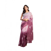 Wine faux linen printed ready-to-wear saree with unstitched blouse (5.5m), traditional Indian fashion