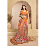 Women's Faux_Linen Printed Ready-to-Wear Saree With Unstitched Blouse 5.5 Mtr (Orange)