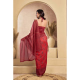 Women's Faux_Linen Printed Ready-to-Wear Saree With Unstitched Blouse 5.5 Mtr (Red)