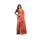 Rust faux linen printed ready-to-wear saree with unstitched blouse, vibrant Indian fashion accessory