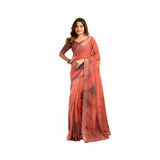 Women's Faux_Linen Printed Ready-to-Wear Saree With Unstitched Blouse 5.5 Mtr (Rust)
