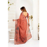 Women's Faux_Linen Printed Ready-to-Wear Saree With Unstitched Blouse 5.5 Mtr (Rust)