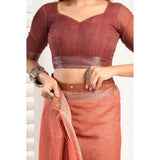 Women's Faux_Linen Printed Ready-to-Wear Saree With Unstitched Blouse 5.5 Mtr (Rust)