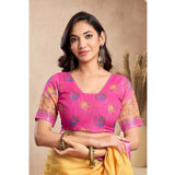 Women's Faux_Linen Printed Ready-to-Wear Saree With Unstitched Blouse 5.5 Mtr (Yellow)