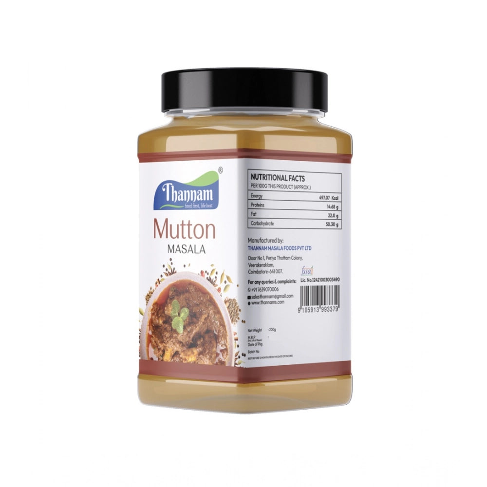 2 pack Thannam Mutton Masala Powder (200GM), vegan-friendly blend of Coriander, Chilly, Pepper, Fenugreek, Mustard, Jeera, Fennel, Cinnamon, Clove, Cardmom, Dry Ginger, Garlic, Curry Leaf, Turmeric & Salt - store in a cool, dry place