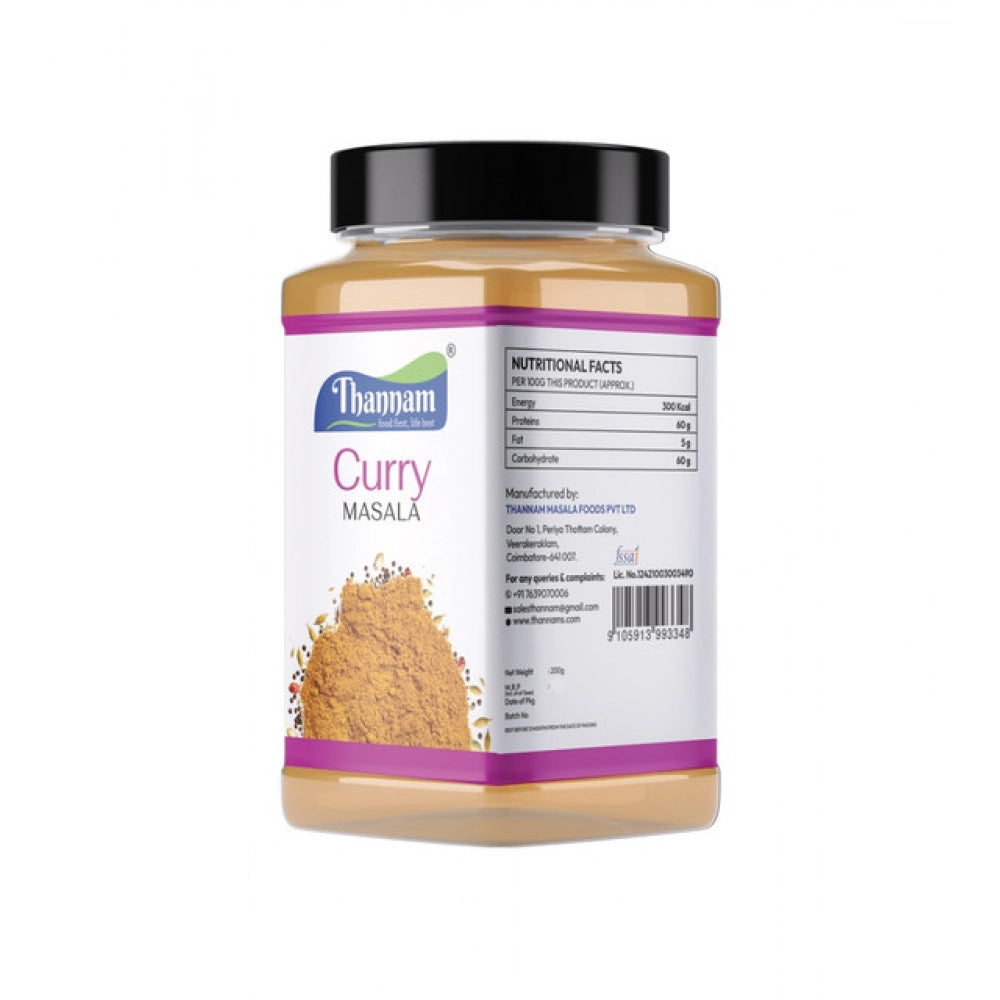Thannam Curry Masala Powder Pack of 2 (200GM), vegetarian spice blend with chilli powder, cinnamon, cumin, pepper, turmeric, cardamom, nutmeg, fennel, cassia, and salt - natural ingredients, color may vary due to seasonal changes