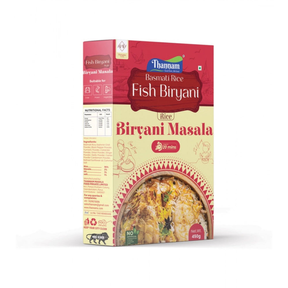 Thannam Fish Biryani Masala Powder (200GM), vegetarian spice mix of coriander, chilly, pepper, fenugreek, mustard, jeera, fennel, cinnamon, clove, cardmom, dry ginger, garlic, curry leaf, turmeric and salt