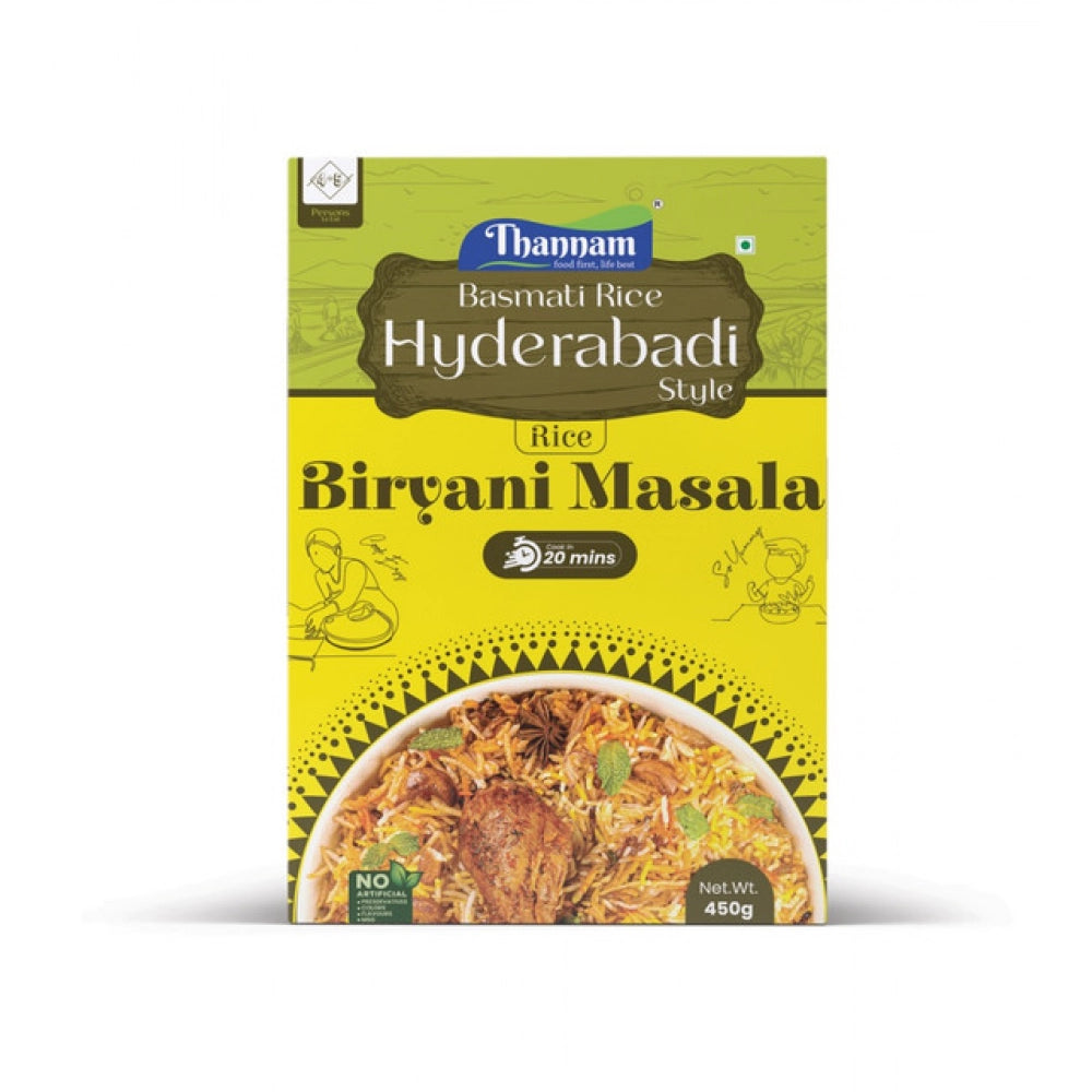 Thannam Hydrabad Biryani Masala Powder with Basmati Rice, vegetarian spice blend for authentic Indian cooking