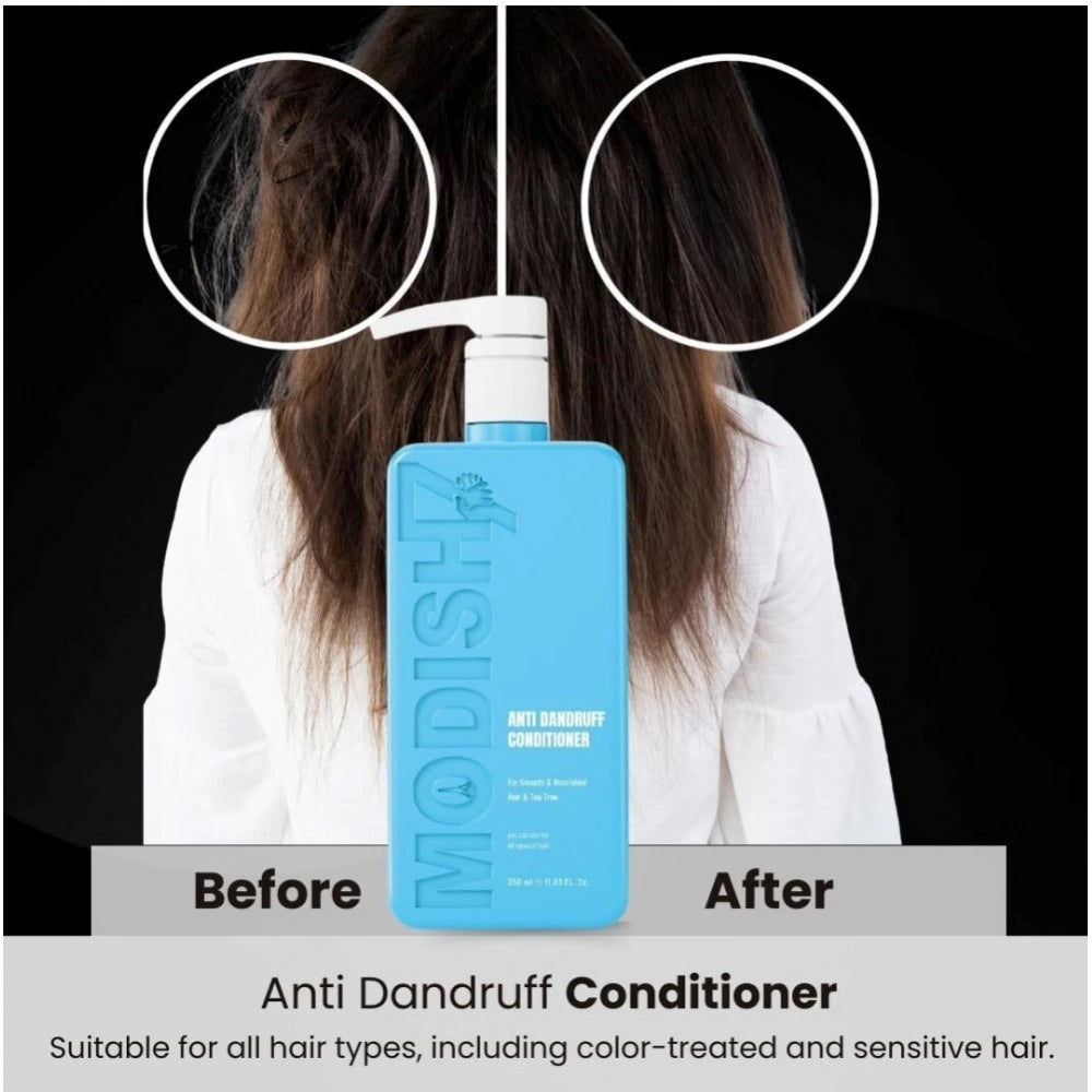 Unisex protein anti-dandruff conditioner (350ml), restores softness, shine, and strength to all hair types on bathroom counter