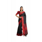 Black raw silk woven saree with unstitched blouse (5.5Mtr) - luxury Indian women's fashion