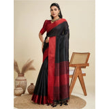 Women's Raw_Silk Woven Saree With Unstitched Blouse 5.5Mtr (Black)
