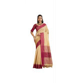 Beige raw silk woven saree with unstitched blouse (5.5mtr), traditional Indian apparel for women
