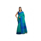 Aqua Blue raw silk woven saree with unstitched blouse (5.5Mtr), traditional Indian wear on mannequin
