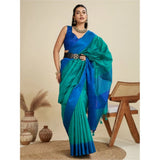 Women's Raw_Silk Woven Saree With Unstitched Blouse 5.5Mtr (Aqua_Blue)
