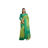 Parrot Green raw silk woven saree with unstitched blouse (5.5mtr), traditional Indian attire for women