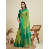 Women's Raw_Silk Woven Saree With Unstitched Blouse 5.5Mtr (Parrot_Green)