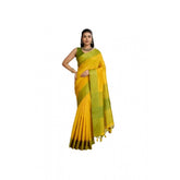 Yellow raw silk woven saree with unstitched blouse (5.5Mtr), traditional Indian attire for women