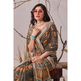 Women's Faux_Linen Printed Saree With Unstitched Blouse 5.5Mtr (Slate_Grey)