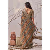 Women's Faux_Linen Printed Saree With Unstitched Blouse 5.5Mtr (Slate_Grey)