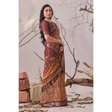 Women's Faux_Linen Printed Saree With Unstitched Blouse 5.5Mtr (Bronze)