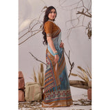 Women's Faux_Linen Printed Saree With Unstitched Blouse 5.5Mtr (Blue)