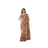 Faux linen printed saree with unstitched blouse (5.5mtr, beige) - vibrant design for women's traditional wear