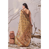 Women's Faux_Linen Printed Saree With Unstitched Blouse 5.5Mtr (Beige)