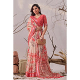 Women's Faux_Linen Printed Saree With Unstitched Blouse 5.5Mtr (Peach)