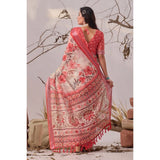 Women's Faux_Linen Printed Saree With Unstitched Blouse 5.5Mtr (Peach)