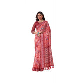 Rose faux linen printed saree with unstitched blouse (5.5mtr), women's traditional attire on mannequin