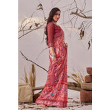 Women's Faux_Linen Printed Saree With Unstitched Blouse 5.5Mtr (Rose)