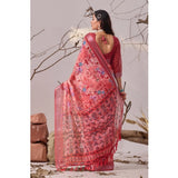 Women's Faux_Linen Printed Saree With Unstitched Blouse 5.5Mtr (Rose)