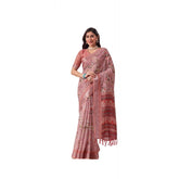 Mauve faux linen printed saree with unstitched blouse (5.5mtr), vibrant Indian fashion accessory