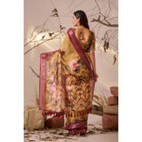 Women's Faux_Linen Printed Saree With Unstitched Blouse 5.5Mtr (Mustard)