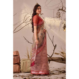 Women's Faux_Linen Printed Saree With Unstitched Blouse 5.5Mtr (Light_Beige)