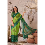Women's Faux_Linen Printed Saree With Unstitched Blouse 5.5Mtr (Green)