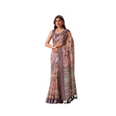 Faux Linen printed mauve saree with unstitched blouse, 5.5mtr