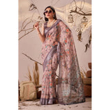 Women's Faux_Linen Printed Saree With Unstitched Blouse 5.5Mtr (Mauve)