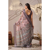 Women's Faux_Linen Printed Saree With Unstitched Blouse 5.5Mtr (Mauve)