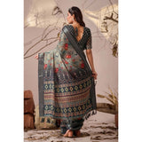 Women's Faux_Linen Printed Saree With Unstitched Blouse 5.5Mtr (Light_Grey)