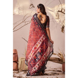 Women's Faux_Linen Printed Saree With Unstitched Blouse 5.5Mtr (Red)