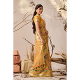 Women's Faux_Linen Printed Saree With Unstitched Blouse 5.5Mtr (Gold)