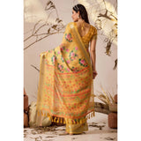 Women's Faux_Linen Printed Saree With Unstitched Blouse 5.5Mtr (Gold)