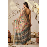 Women's Faux_Linen Printed Saree With Unstitched Blouse 5.5Mtr (Beige)